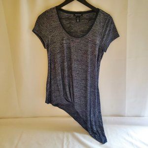 White House Black Market Knit Top Asymmetrical Hem Navy Blue Heathered Size S